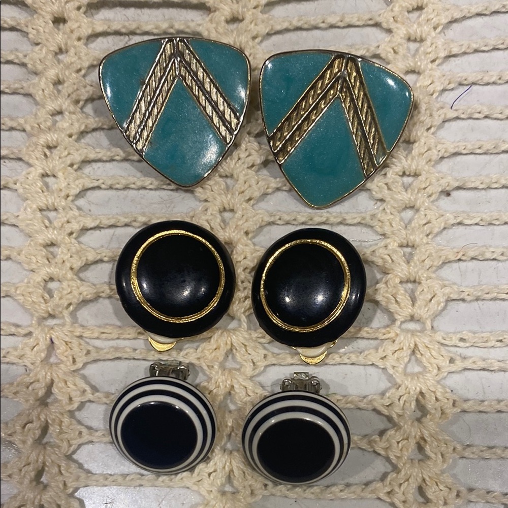 Vintage Clip On Earrings - 3 Pairs